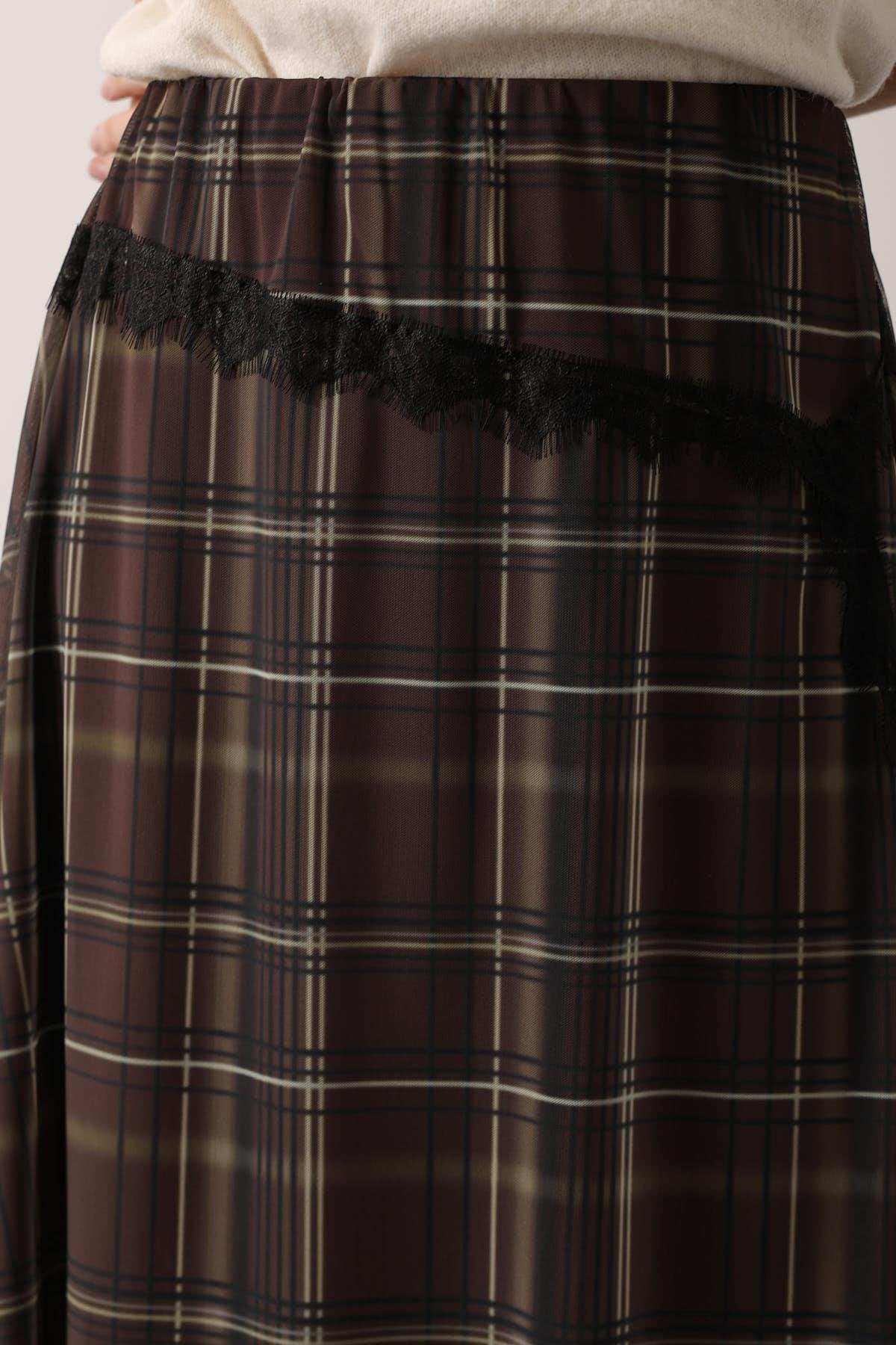 EKOSE DESEN DANTELLİ ASİMETRİK ETEK - Haki