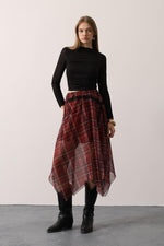 EKOSE DESEN DANTELLİ ASİMETRİK ETEK - Bordo