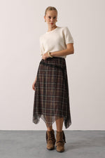 EKOSE DESEN DANTELLİ ASİMETRİK ETEK - Haki