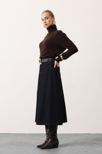 GOLD KEMERLİ DENİM UZUN ETEK - Lacivert