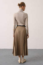 PİLİSELİ KEMER DETAYLI SÜET ETEK - Vizon