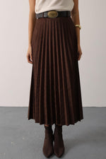 PİLİSELİ KEMER DETAYLI SÜET ETEK - Kahve