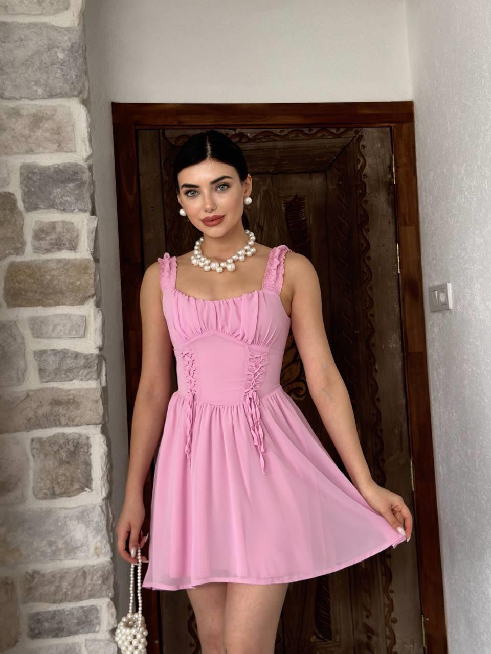 Aria Büzgü Askılı Elbise