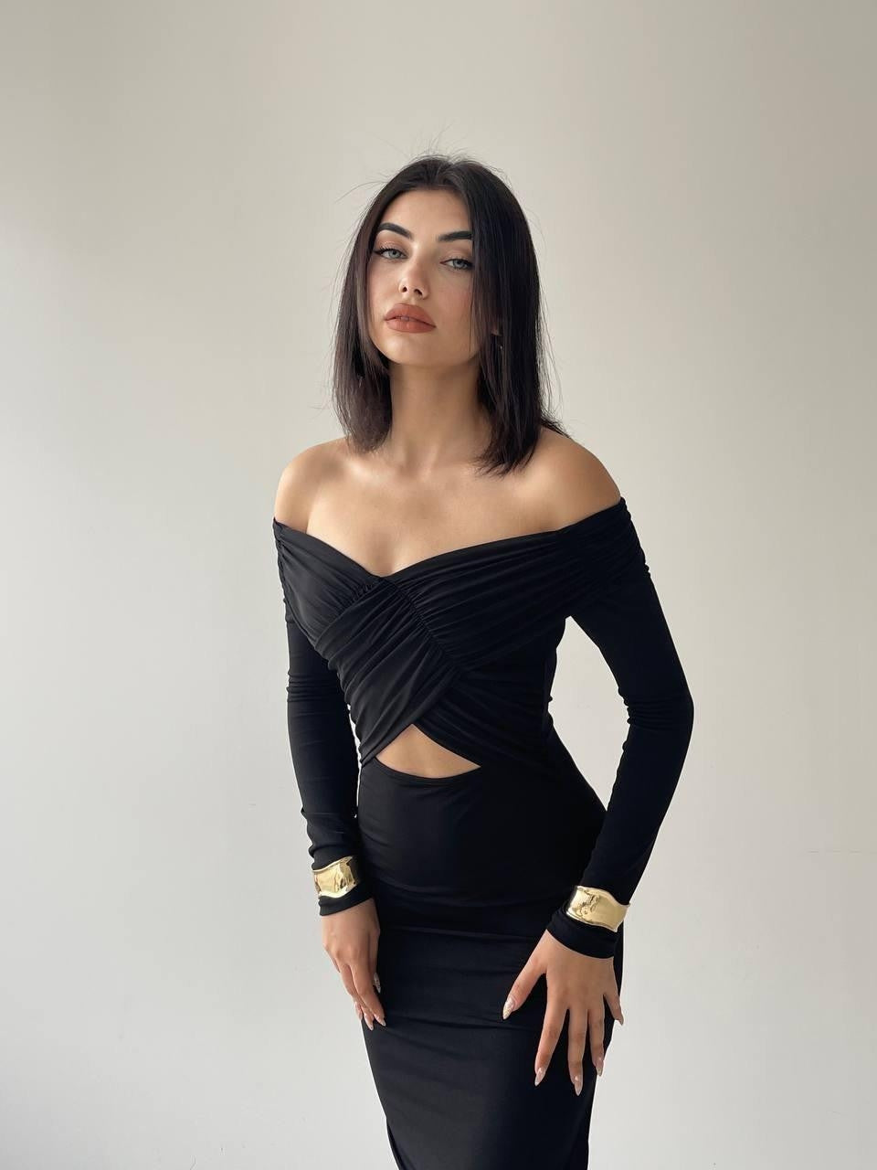 Ashley Kuşak Dekolte Elbise