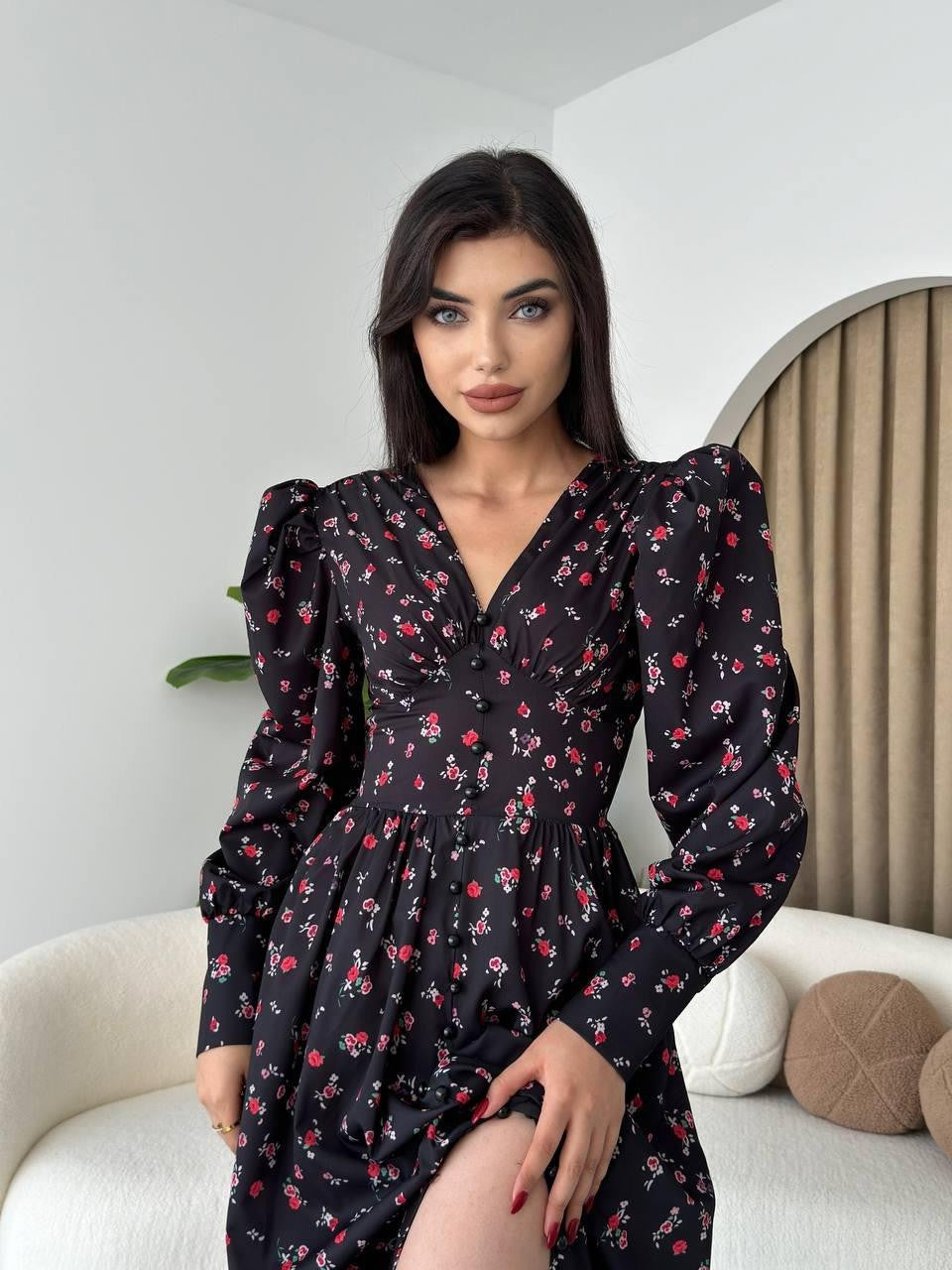 Cery Çicekli Uzun Elbise