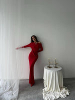 Kayık Yaka Uzun Kurdele Elbise