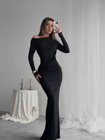 Kayık Yaka Uzun Kurdele Elbise