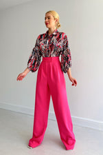 * Beli lastikli saten gömlek - Fuşya