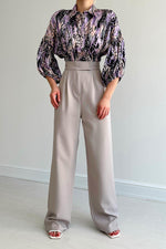 * Beli lastikli saten gömlek - Lila