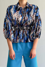 * Beli lastikli saten gömlek - Mavi