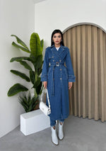 Lange Jeansjacke „India“ mit Gürtel 