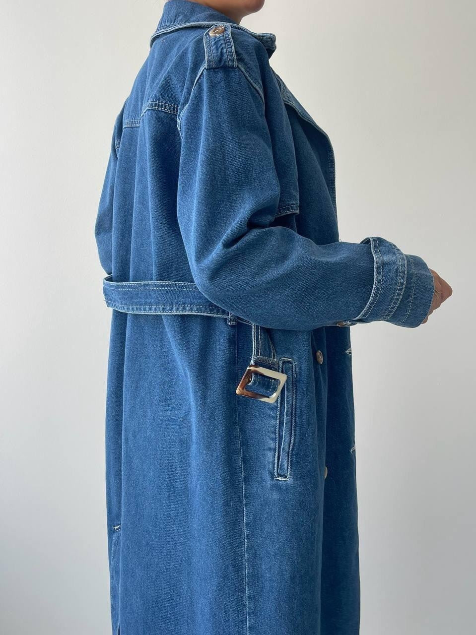 Lange Jeansjacke „India“ mit Gürtel 