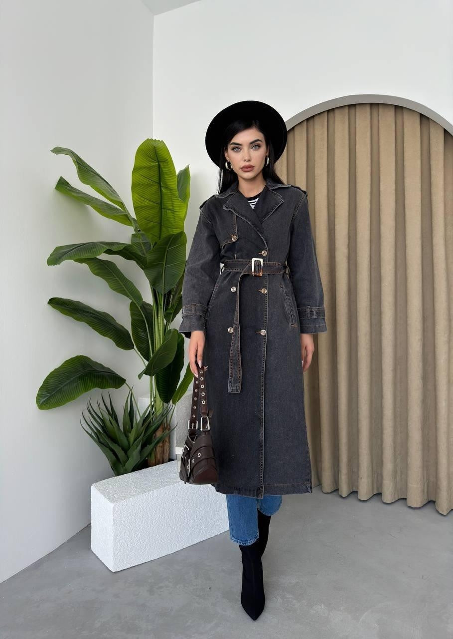 Lange Jeansjacke „India“ mit Gürtel 