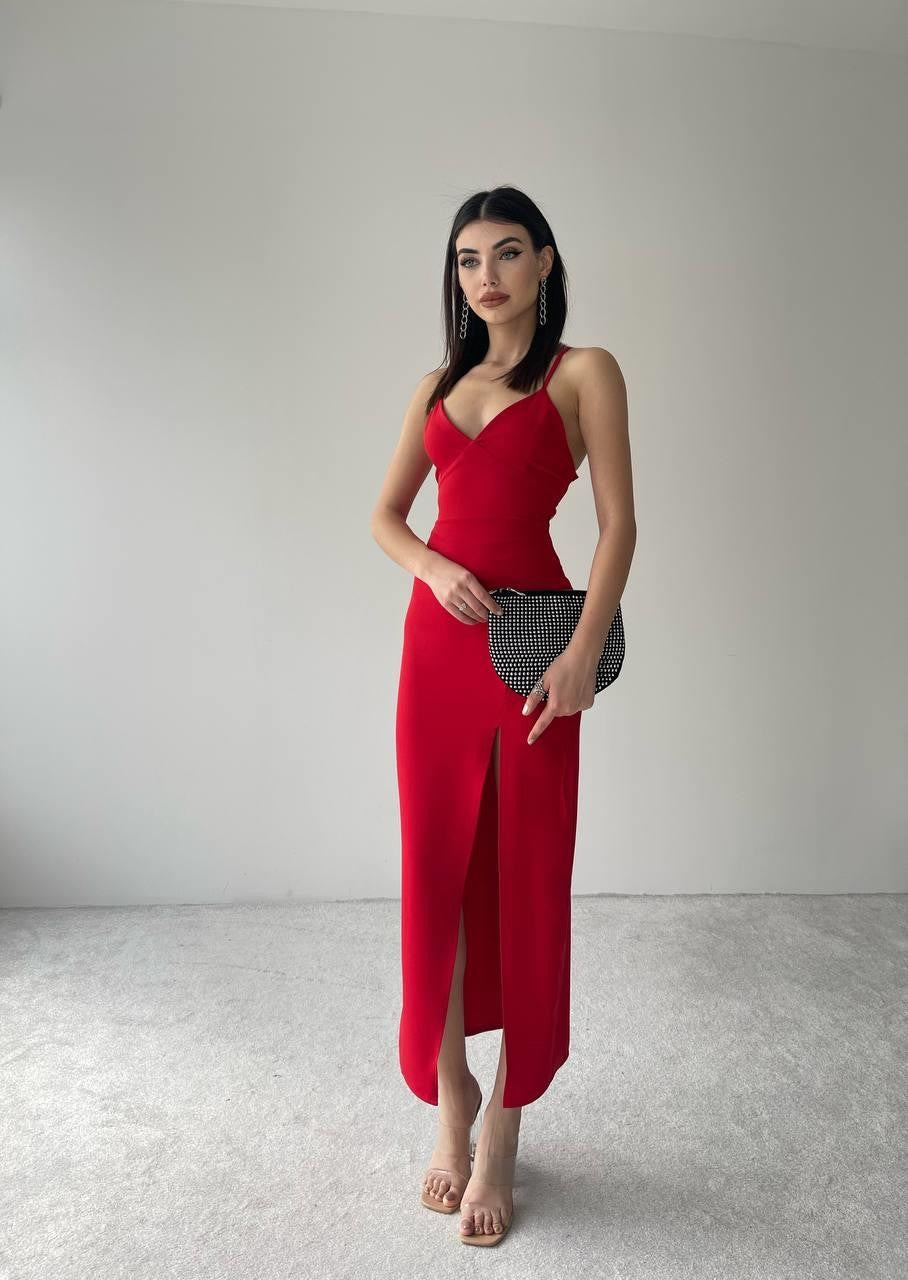 Kaitlyn Sırt Dekolteli V Yaka Yırtmaçlı elbise