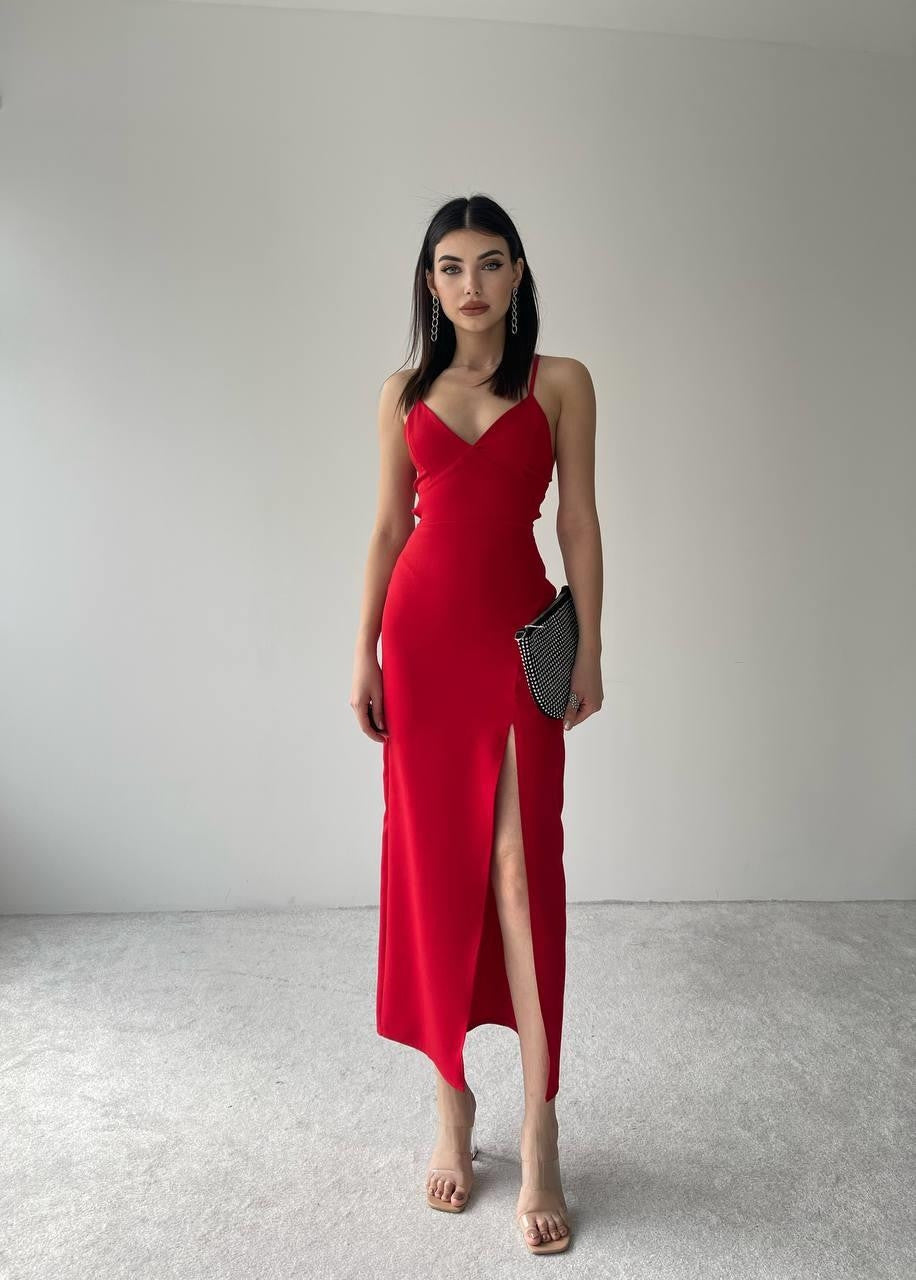 Kaitlyn Sırt Dekolteli V Yaka Yırtmaçlı elbise