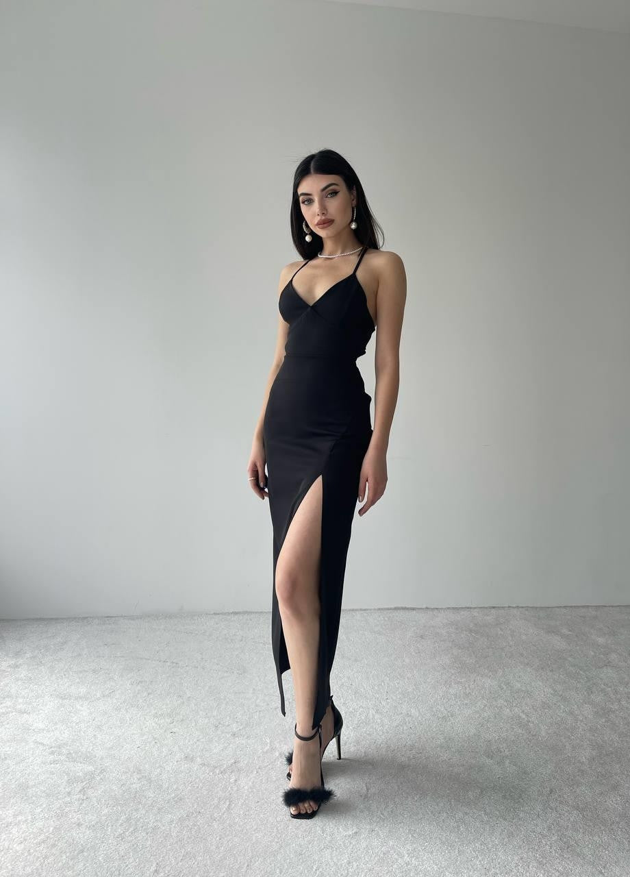 Kaitlyn Sırt Dekolteli V Yaka Yırtmaçlı elbise