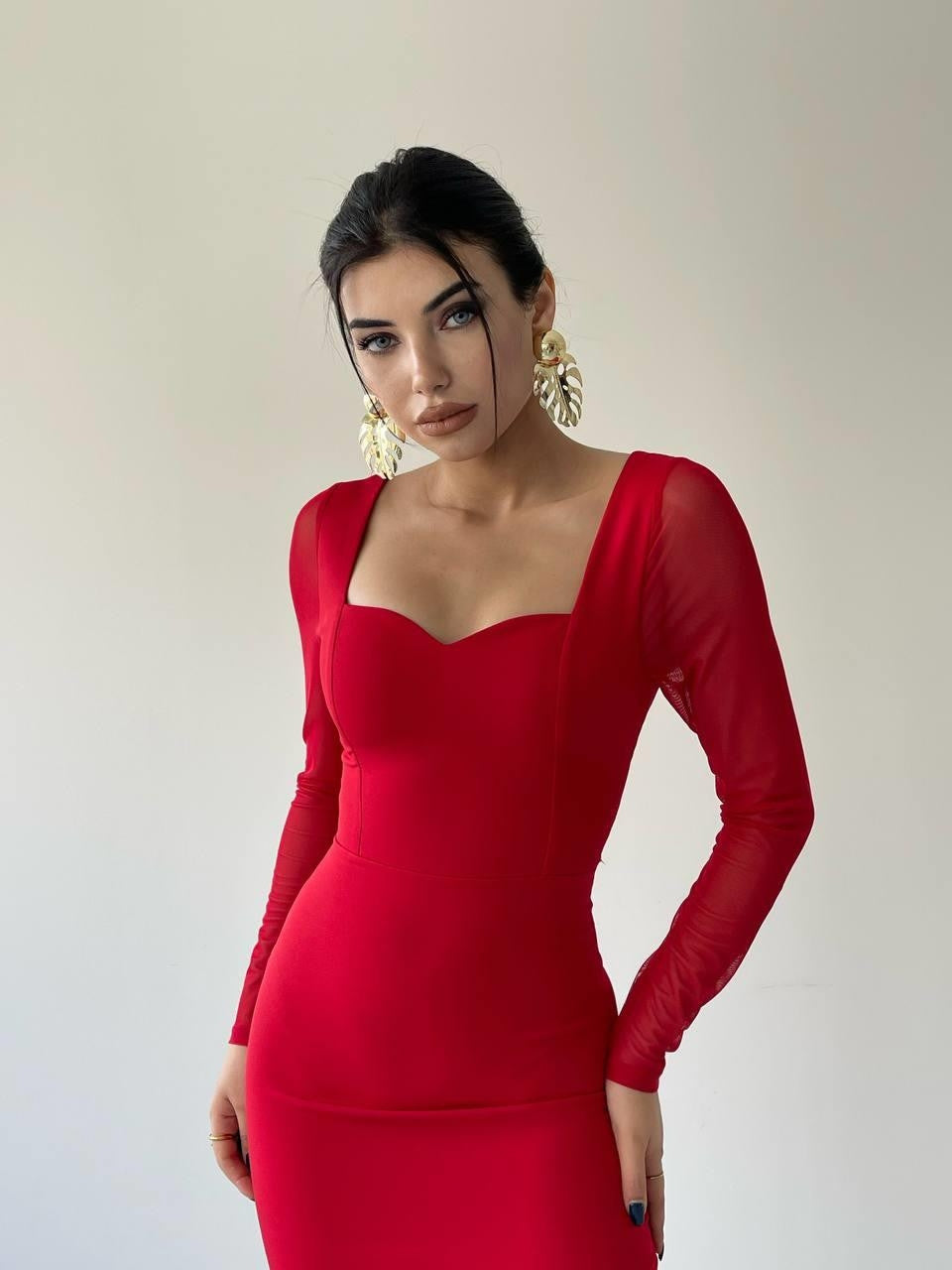 Masha Kolları Tül Midi Elbise