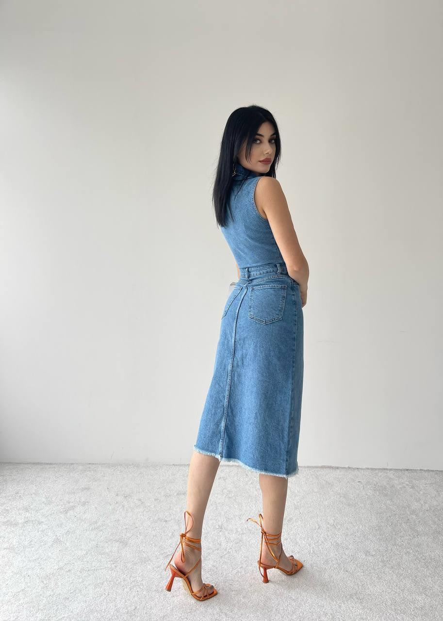 Meldia Jean Kleid ohne Ärmel 
