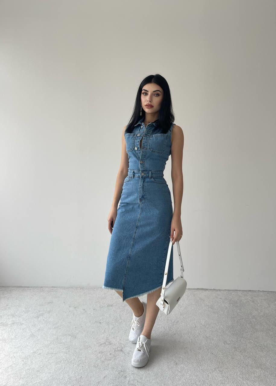 Meldia Jean Kleid ohne Ärmel 