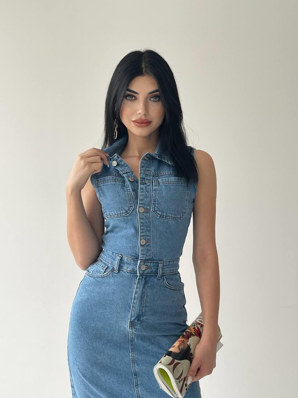 Meldia Jean Kleid ohne Ärmel 