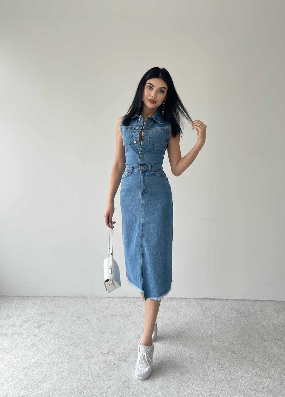 Meldia Jean Kleid ohne Ärmel 