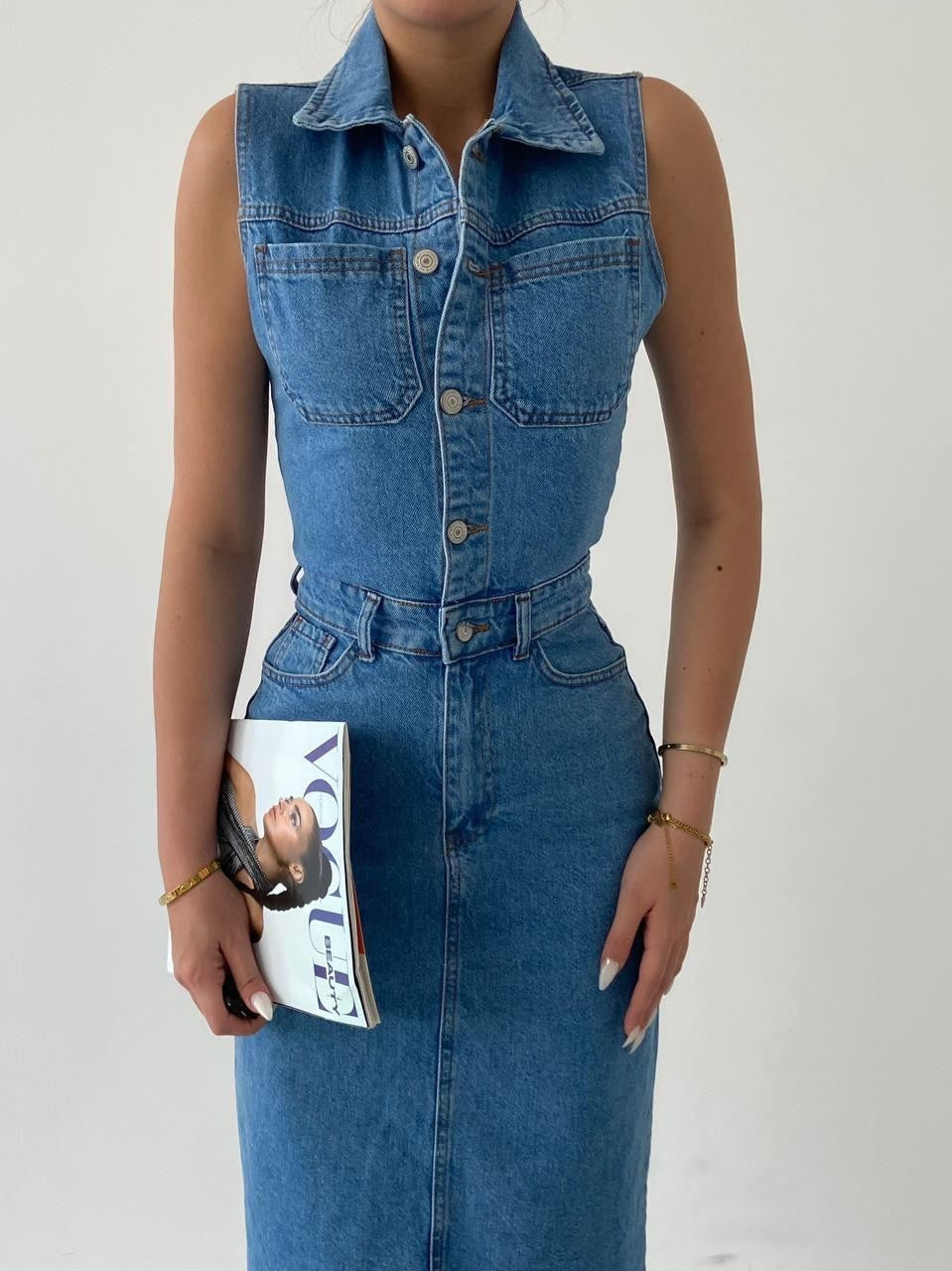 Meldia Jean Kleid ohne Ärmel 