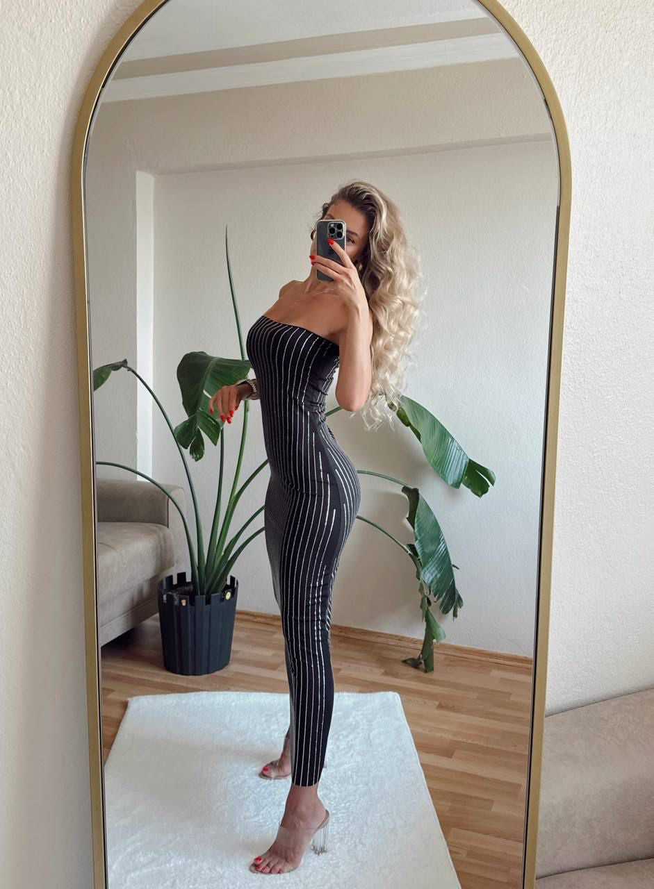 Taşlı Straplez Elbise