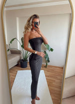 Taşlı Straplez Elbise