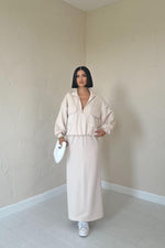 Toptan Bej Biyeli Sweatshirt Ve Etek Takım