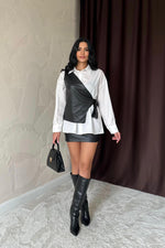 Toptan Beyaz Yandan Bağlamalı Yelek Gömlek