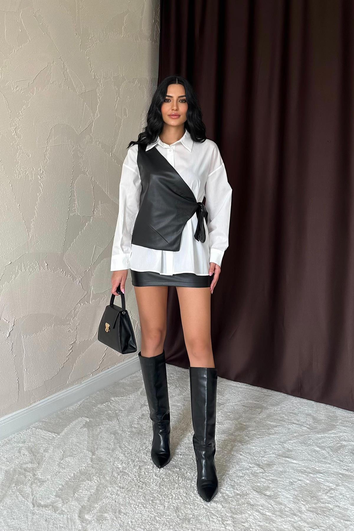 Toptan Beyaz Yandan Bağlamalı Yelek Gömlek