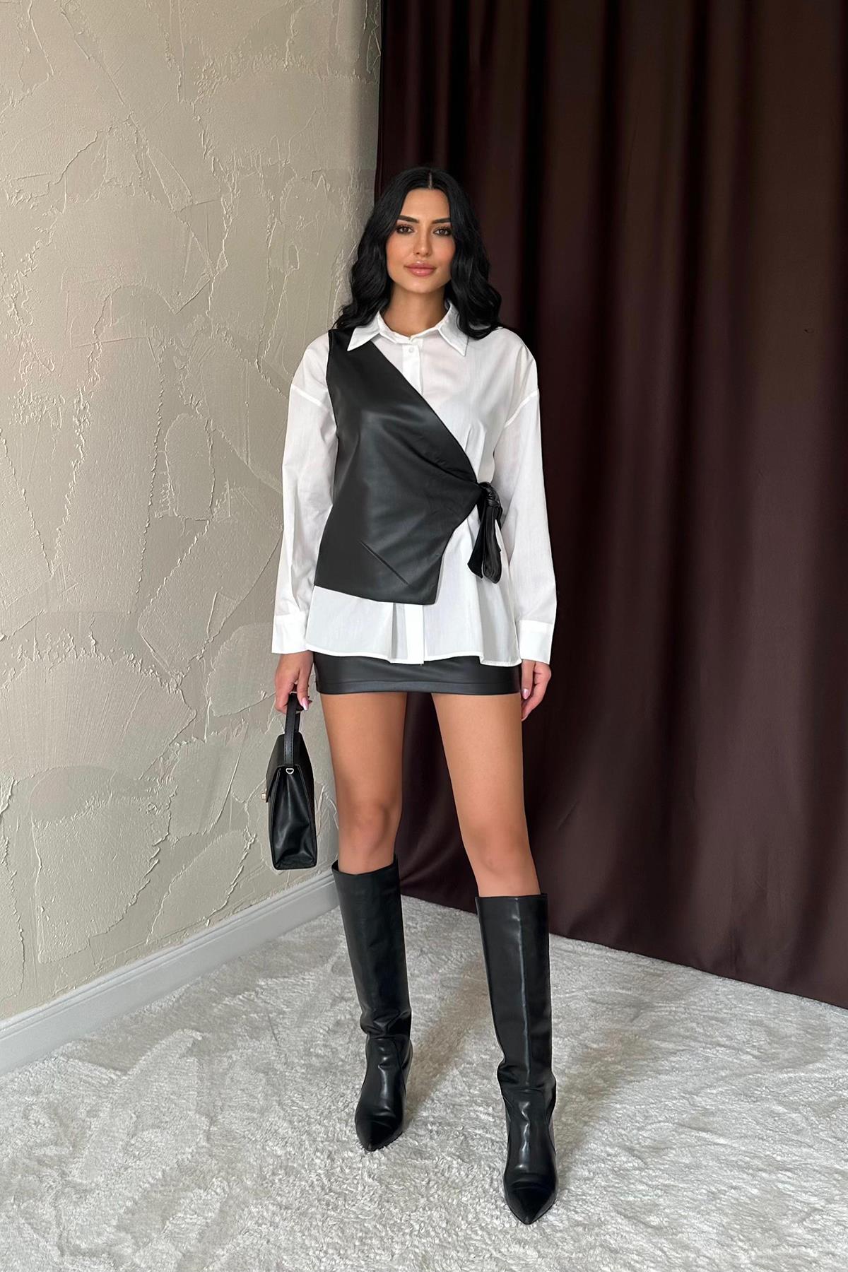 Toptan Beyaz Yandan Bağlamalı Yelek Gömlek