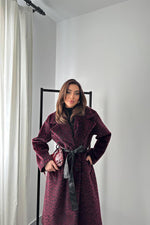 Toptan Bordo Deri Kuşak Garnili Kaban