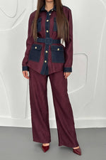 Toptan Bordo Garnili Cepli Gömlek Ve Pantolon Takım
