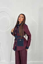 Toptan Bordo Garnili Cepli Gömlek Ve Pantolon Takım