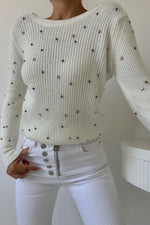 Toptan Ekru Boncuklu Triko Kazak