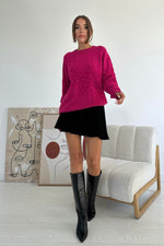 Toptan Fuşya Zikzak Boncuklu Triko Kazak