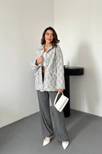 Toptan Gri Polar Baklava Ekose Ceket