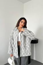 Toptan Gri Polar Baklava Ekose Ceket