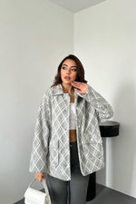 Toptan Gri Polar Baklava Ekose Ceket