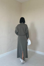 Toptan Haki Biyeli Sweatshirt Ve Etek Takım