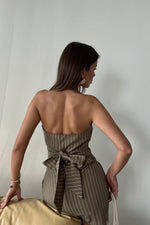 Toptan Haki Çizgili Yelek Ve Etek Takım