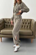 Toptan Haki Kapüşonlu Sweatshirt Ve Kargo Pantolon Takım