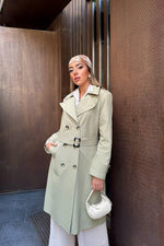 Toptan Haki Uzun Kemerli Trençkot