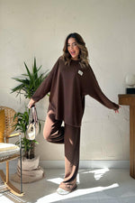 Toptan Kahverengi Klasik Fitilli Kazak Ve Pantolon Takım