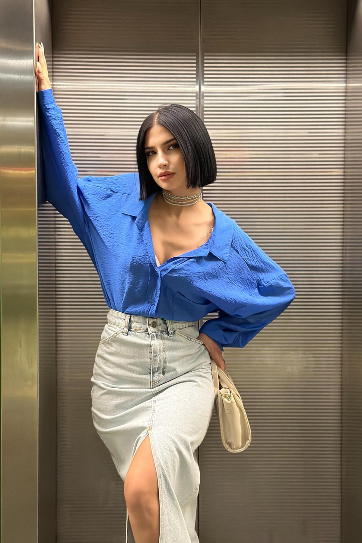 Toptan Kar Yıkama Yırtmaçlı Kot Etek