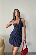 Toptan Lacivert Çizgili Yelek Ve Etek Takım