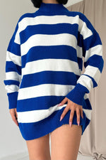 Toptan Mavi Çizgili Triko Kazak