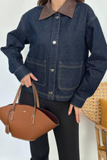 Toptan Mavi Deri Garnili Kot Ceket