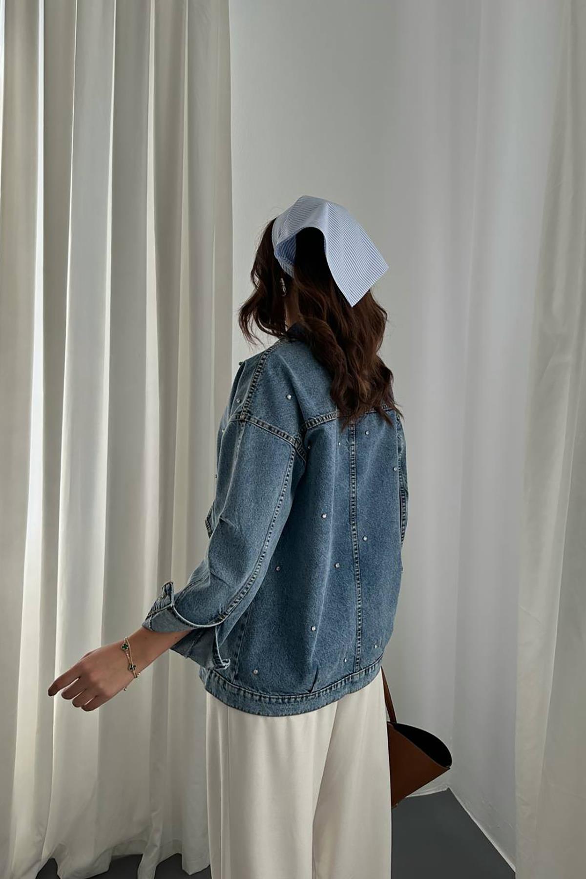 Toptan Mavi Taşlı Kot Ceket